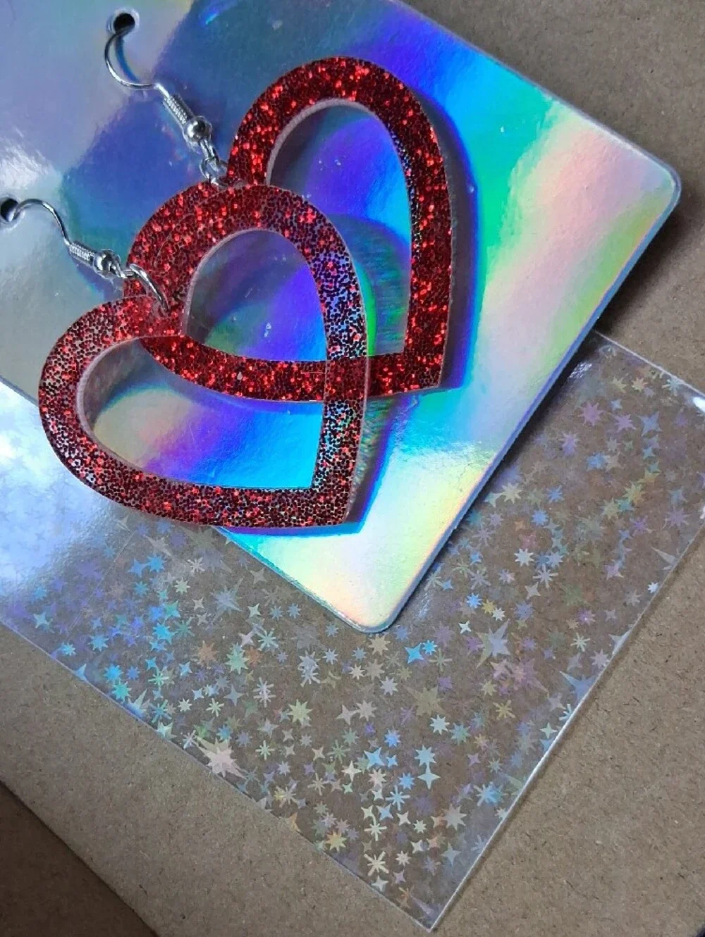 $8 Eacn Or Bundle 5/$20 Red Glitter Heart Dangle Earrings